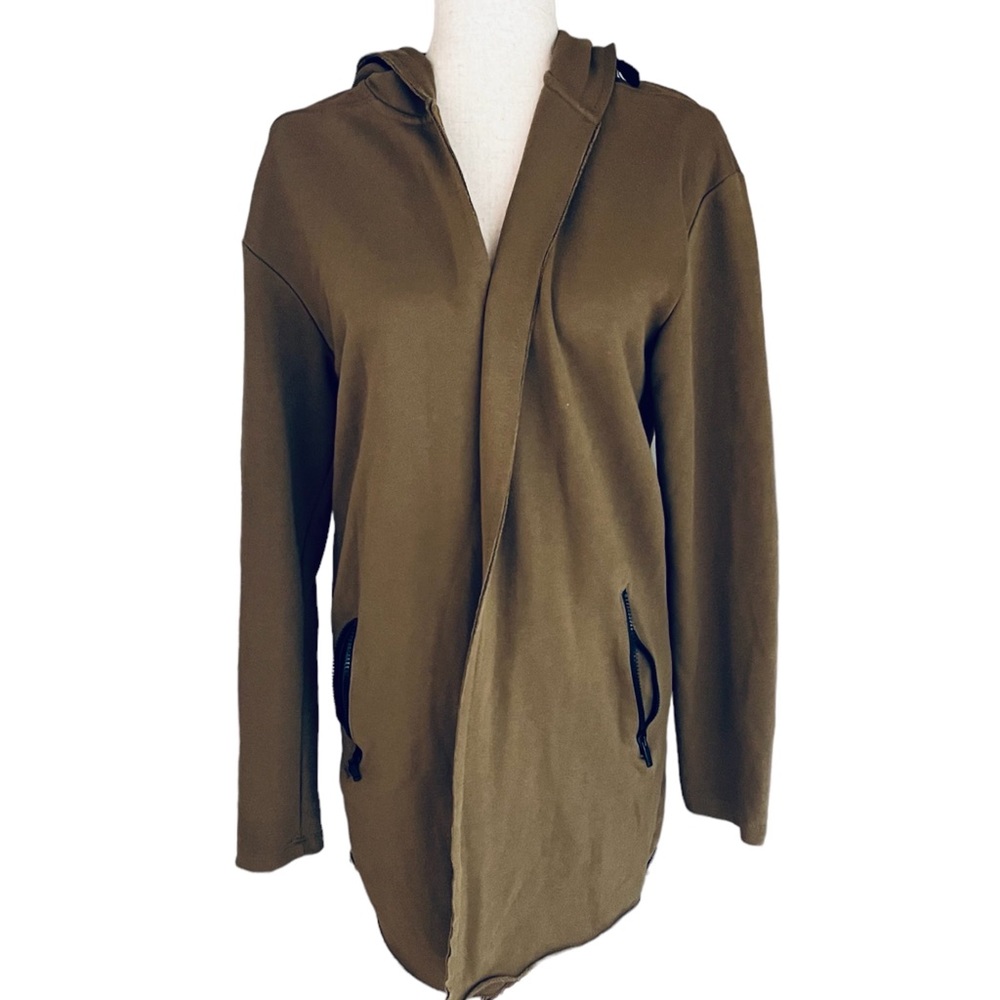 Zara olive green deconstructed hoodie sweatshirt open front size small